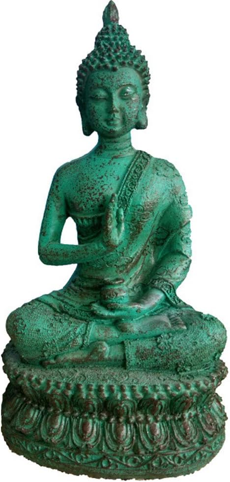 Buddha Statue for Meditation, 6" Tall Small Home Decor Thai Sitting Shakyamuni Buda Statues Resin with Bronze Finish (Blue)