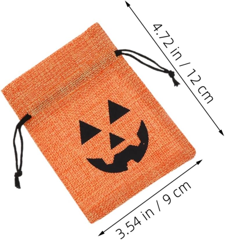 MALUGOGO 50pcs Halloween Pumpkin Drawstring Bags Set – Orange Linen Small Treat Bags for Candy, Party Favors, Halloween Sweets Pouches and Adults