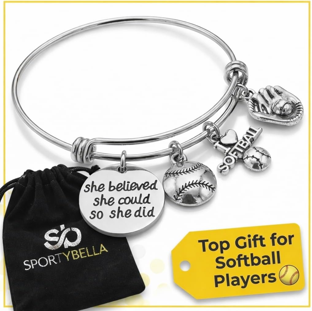 SportyBella Softball Bracelet - She Believed She Could So She Did Adjustable Bangle, Softball Jewelry, Birthday, Graduation Gifts for Teams, and Accessories - Image 3