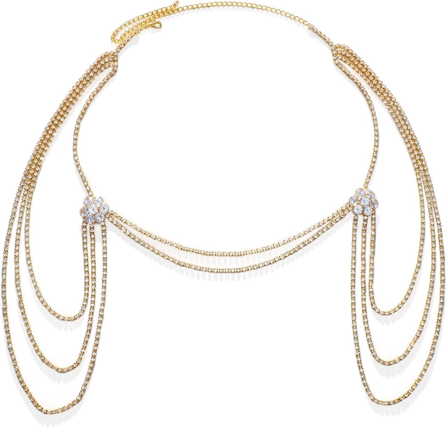 Multi-Layered Rhinestone Shoulder Chain Jewelry Crystal Tassel Backdrop Back Chain Necklace Bridal Wedding Flower Rhinestone Body Chains Arm Chain Jewelry for Women