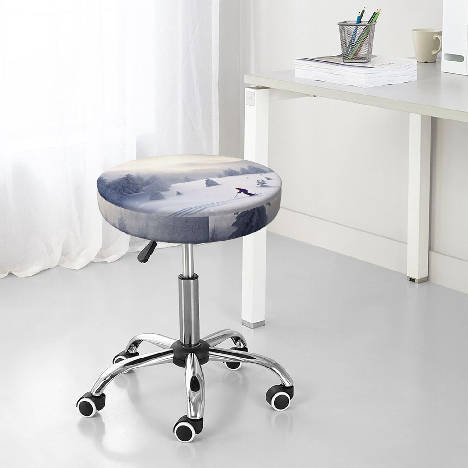 Bar Stool Cover Round Elastic Stool Cushion Covers Winter Skiing Bar Chair Cover Washable Stool Cushion Slipcover Stretch Stool Seat Covers for 12-14 Inch Chair
