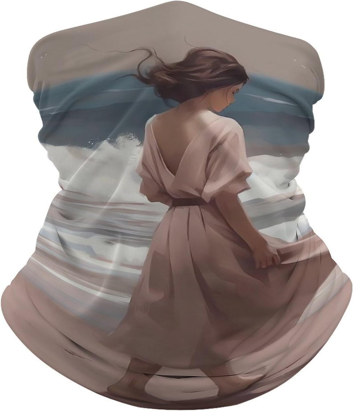 Girl Standing on The Beach UV Protection Face Mask, Cooling Headscarf image 2