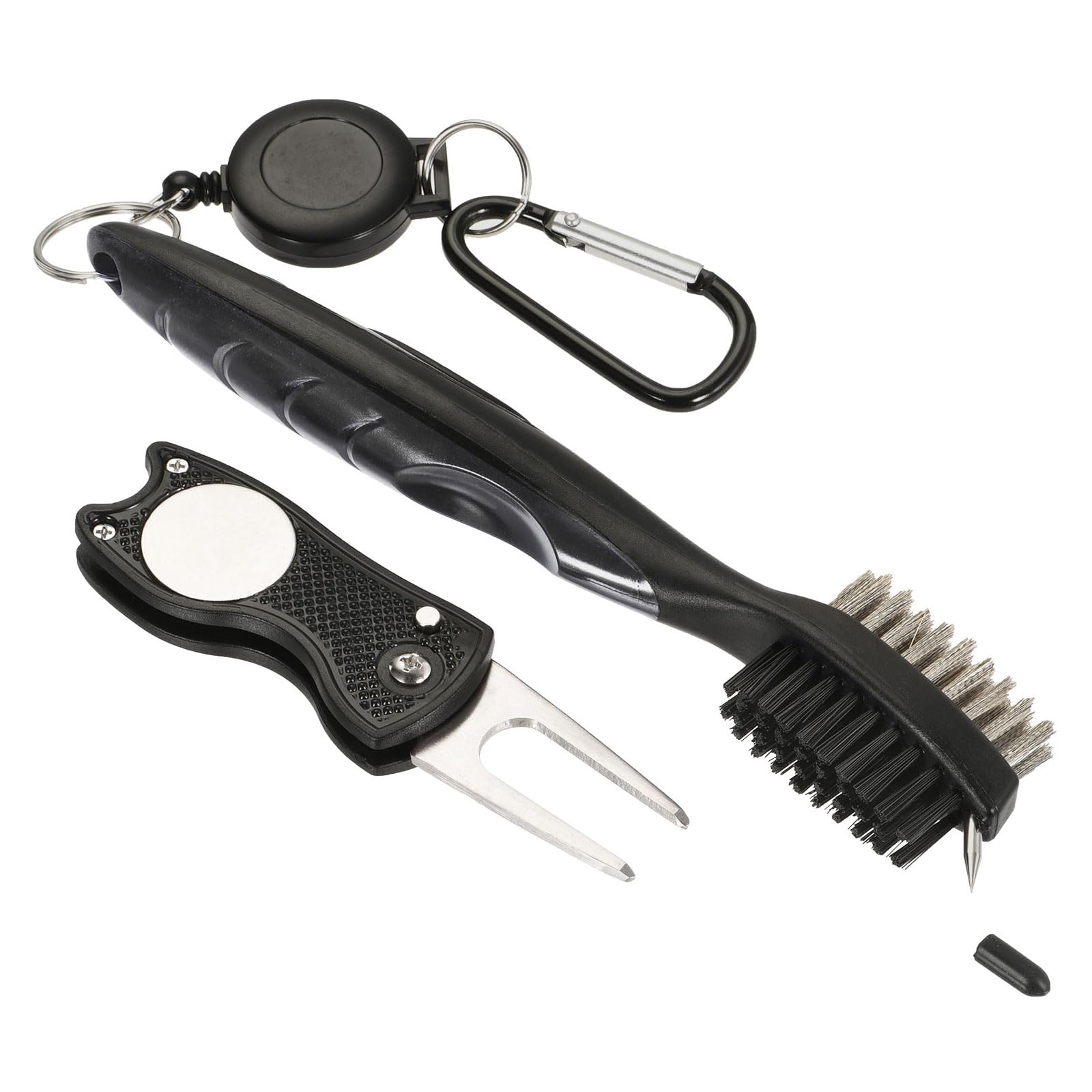 M METERXITY Golf Club Brush Kit- Golf Club Groove Cleaner Zip-line Dual Sided Bristle Cleaning Tools with Clip Divot Fork