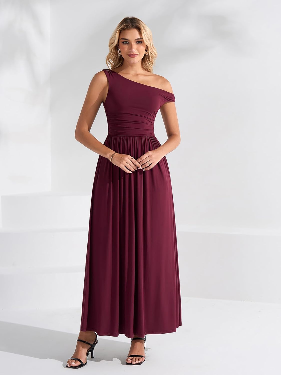 One Shoulder Maxi Dress Summer Casual A Line Wedding Guest Long Formal Dresses with Pockets - Image 2