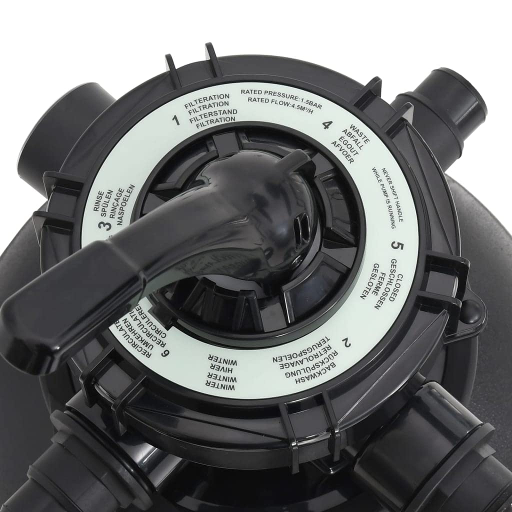Filtro de arena para piscina con prefiltro negro, acero PE ABS, 45 x 30 x 64,6 cm, bomba de 400 W, caudal de 10 m³/h, válvula multidireccional de 6 vías, para piscina de superficie