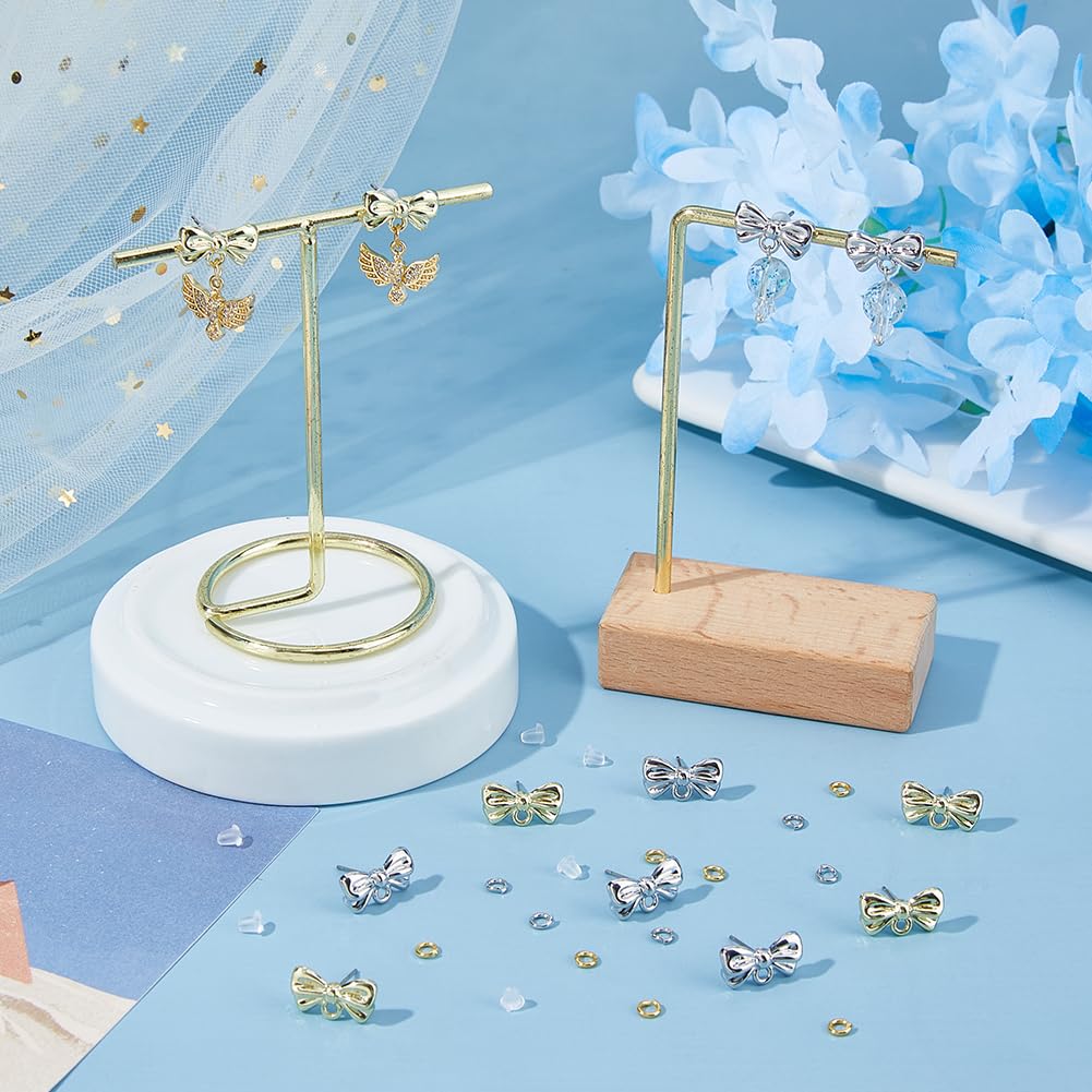 TNKBREEZE 48 pezzi, orecchini a perno in platino, oro chiaro, con fiocco in argento Sterling 925, perni e occhielli per la creazione di gioielli, orecchini pendenti