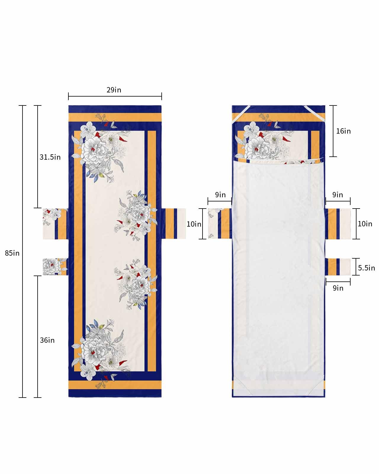 Bohemia Floral Beach Lounge Chair Towel Cover, Soft Chaise Lounge Towel with Side Pockets Patio Pool Chairs Cover for Beach/Pool Sunbathing 29x85 Orange Navy Blue Stripes Botanical