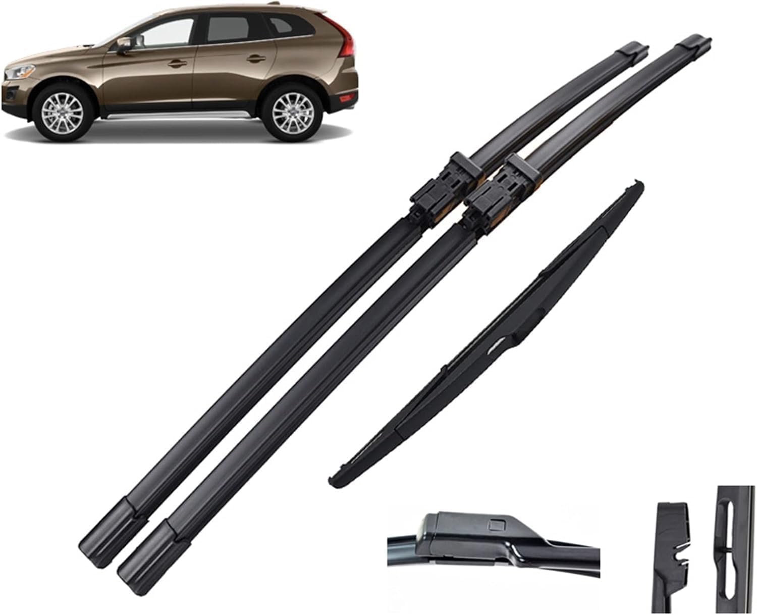 RESKIU Car Front Windshield Wiper Blade Set Replacement for Volvo XC60 2012-2017, All Season Windscreen Wipers Quiet Easy Installation