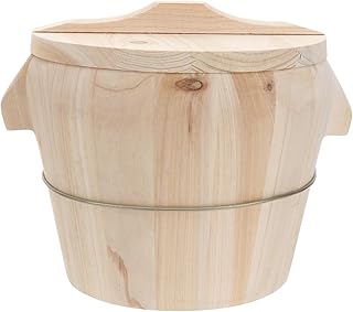 ABOOFAN Natural Wood Steaming Bucket with Lid Handmade Wooden Rice Steamer Barrel Kitchen Tool for Cooking Steamed Rice Keeps Warm Long No Lacquer No Odor Traditional Polished Wood