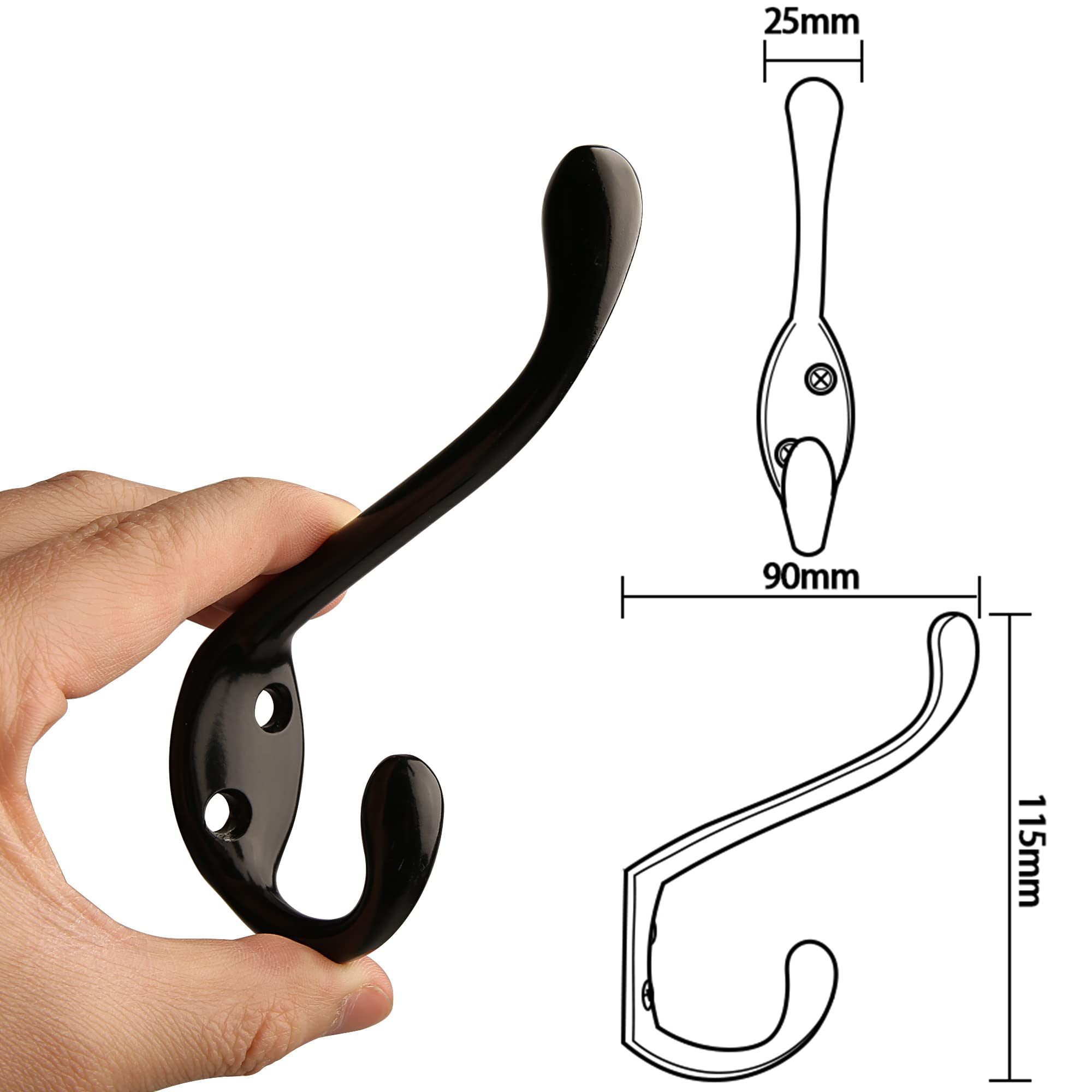Set di 12 ganci da parete in metallo nero vintage con viti per bagno, cucina e appendiabiti | Leroy Merlin