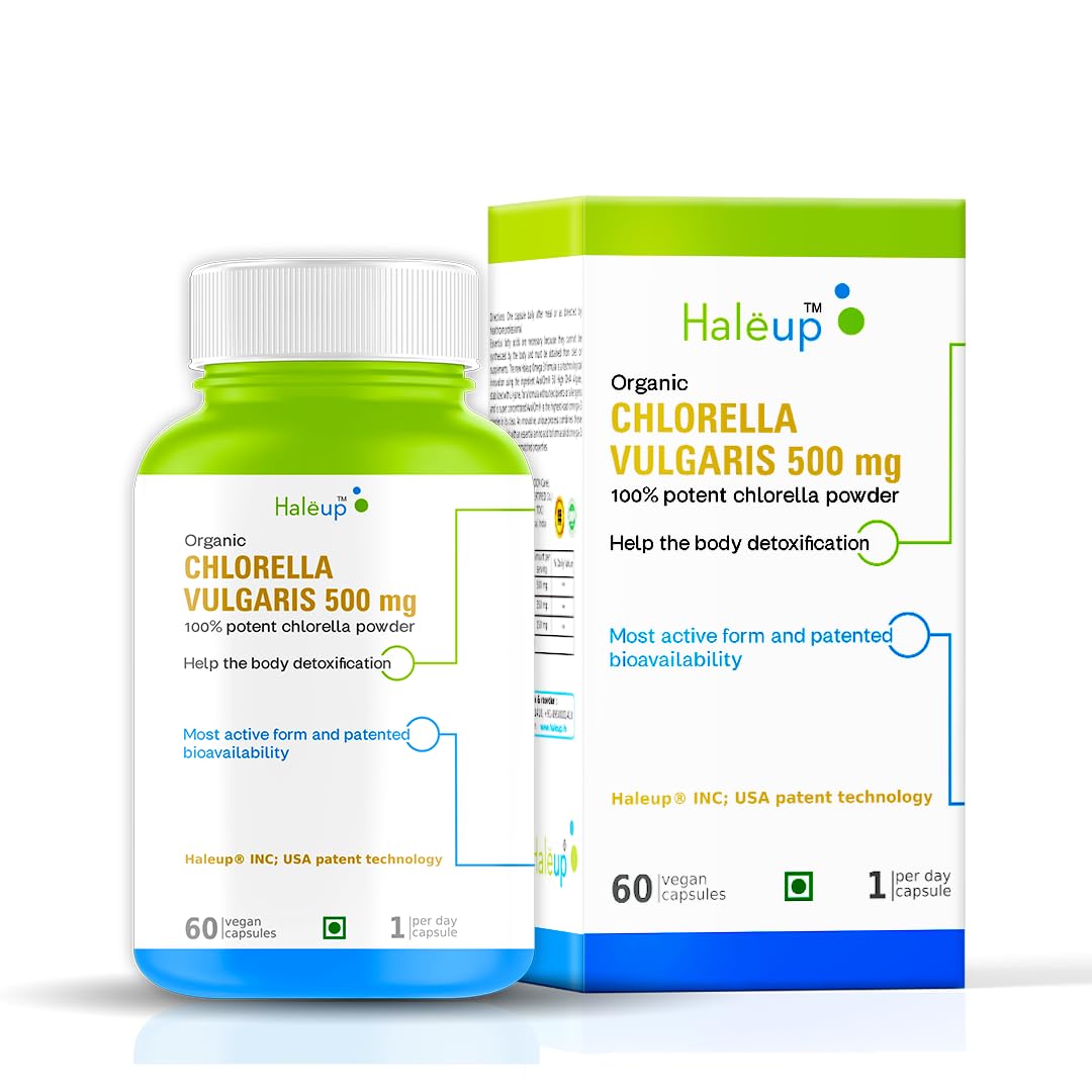 Organic Chlorella Detox Caps 500 mg | Protects Liver and promotes Health | Removes Heavy Metals & Body Toxins I 60 Veg Capsules