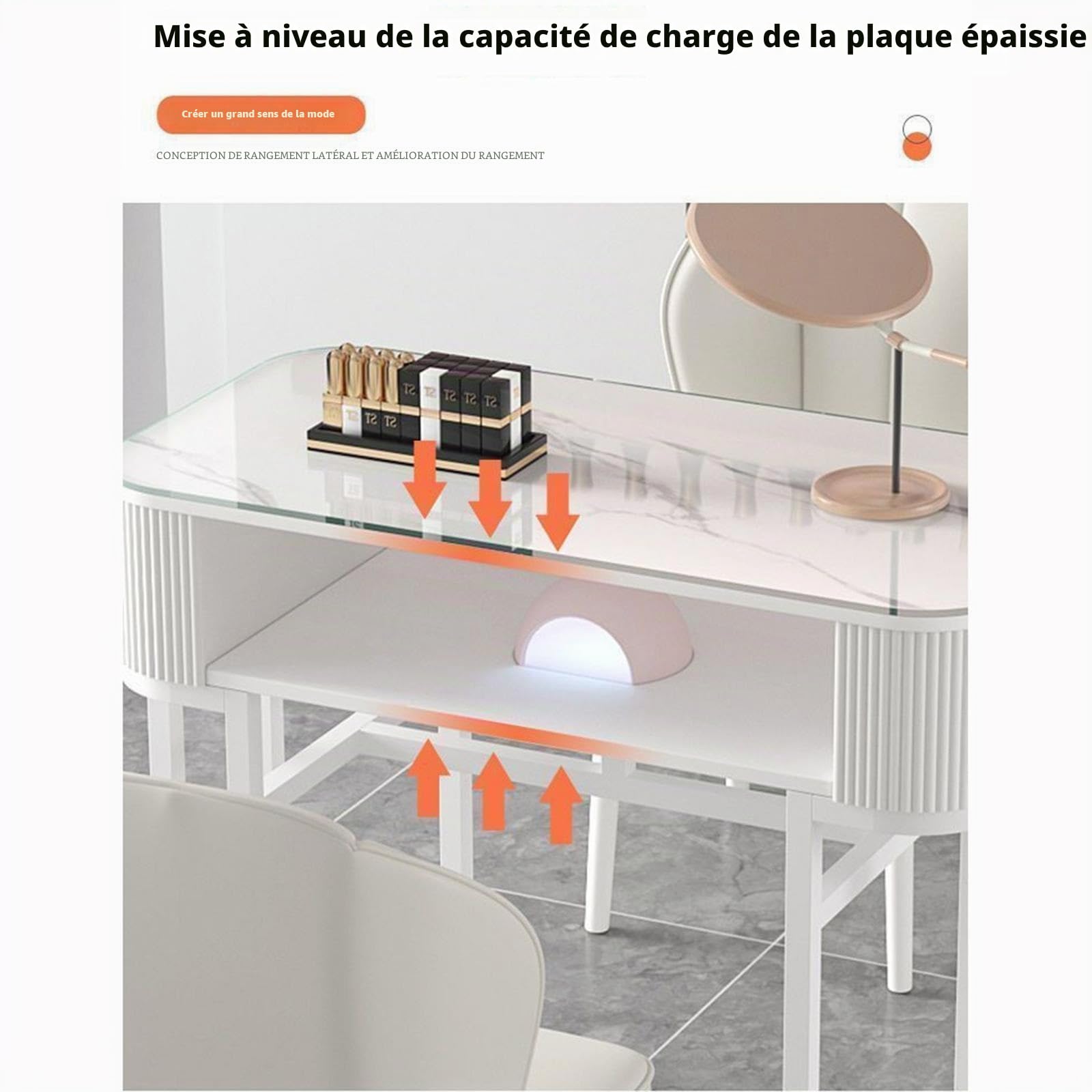 Station de Manucure Moderne, Table de Manucure avec Tiroirs de Rangement Poste de Travail Professionnel en Verre pour Salon de Manucure, Bureau, avec Étagères Ouvertes(Style 2,80x40x76cm)
