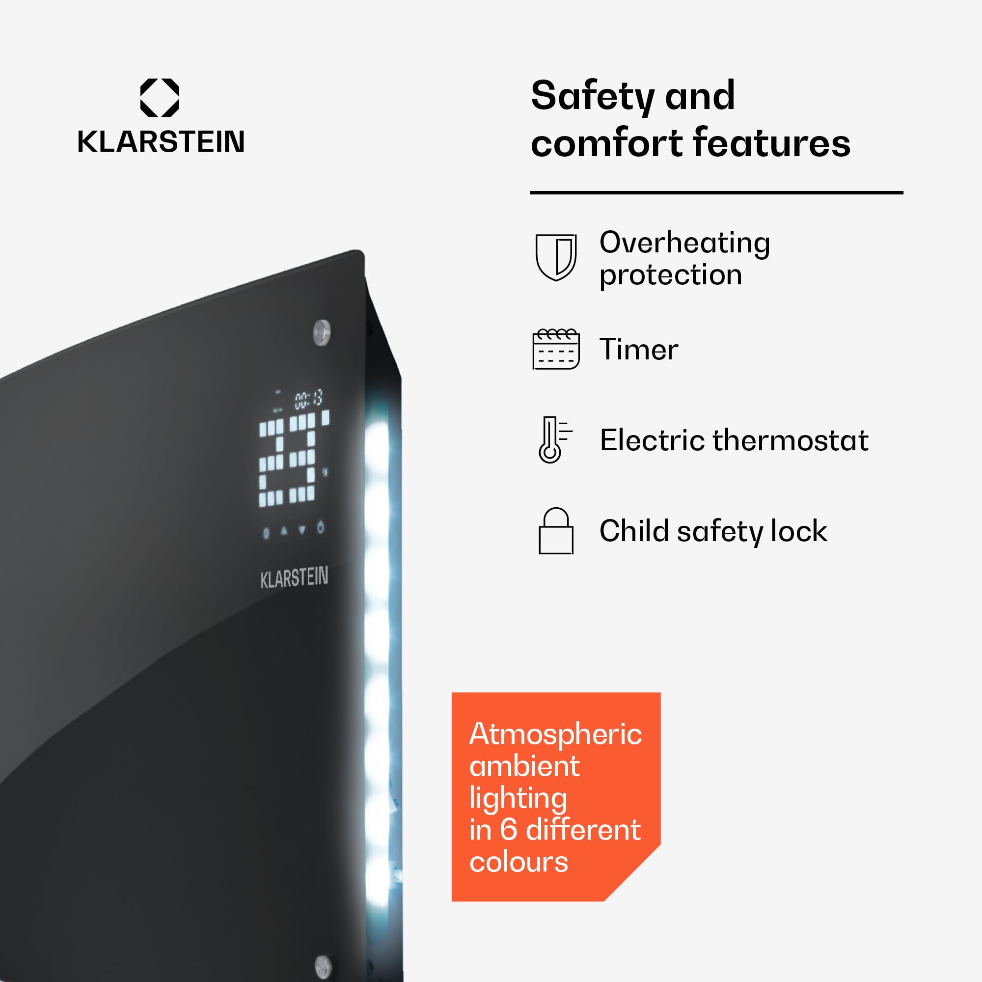 Klarstein Grzejnik elektryczny, Grzejnik konwektorowy wolnostojący lub ścienny, Przenośny energooszczędny, Cichy elektryczny, Wolnostojący z termostatem, 2000 W