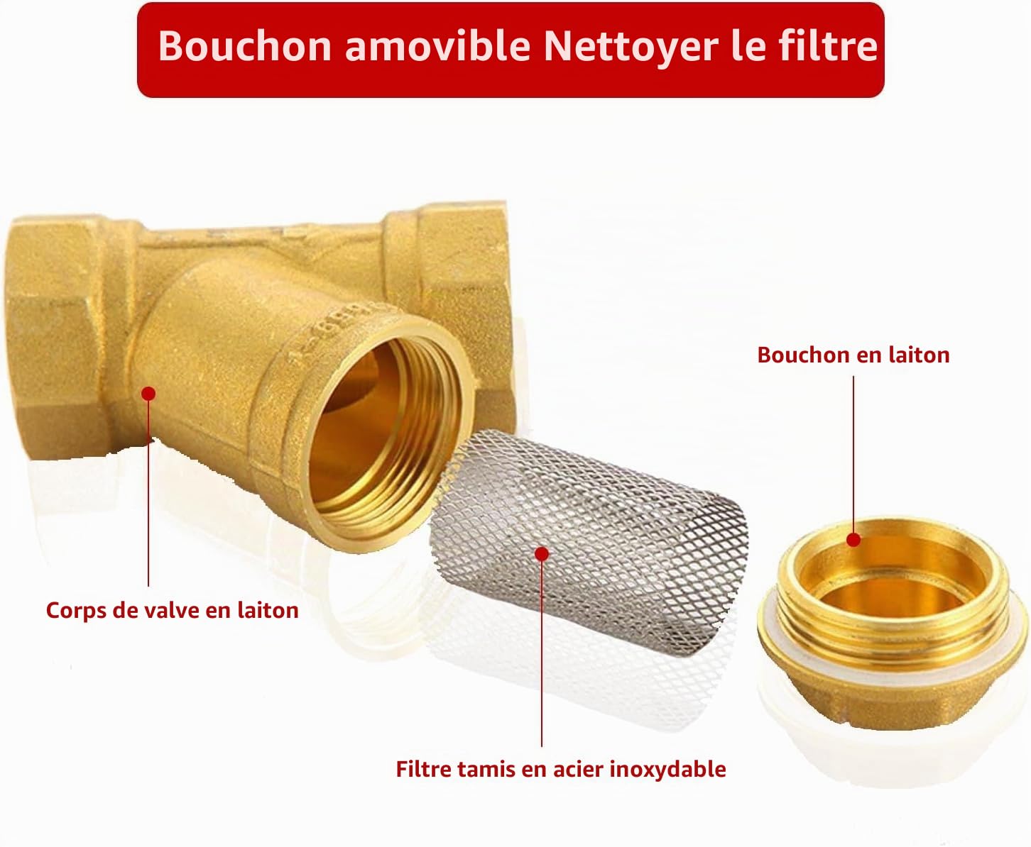 DeWin 3/4" Filtre à Tamis, Crépine en Laiton BSPP Connecteur Femelle en Forme de Y Filtre de Crépine, pour la Séparation de l'huile