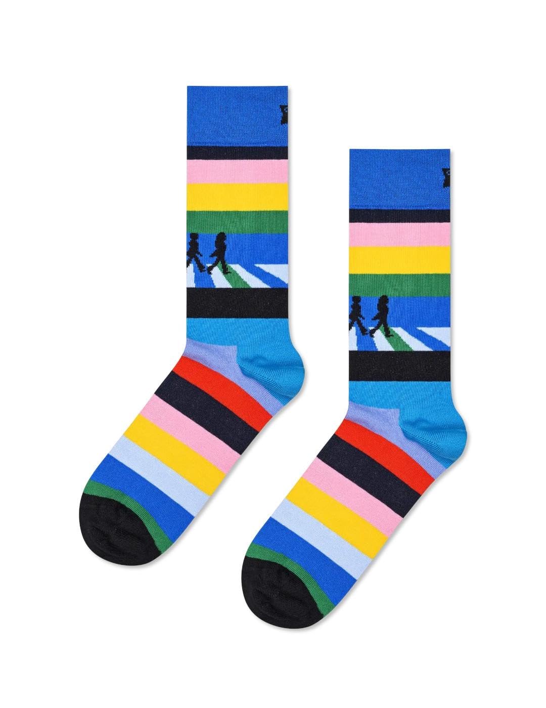 Happy Socks The Beatles Legend Crossing Mens Striped 1x Pair Sock UK 7.5-11.5