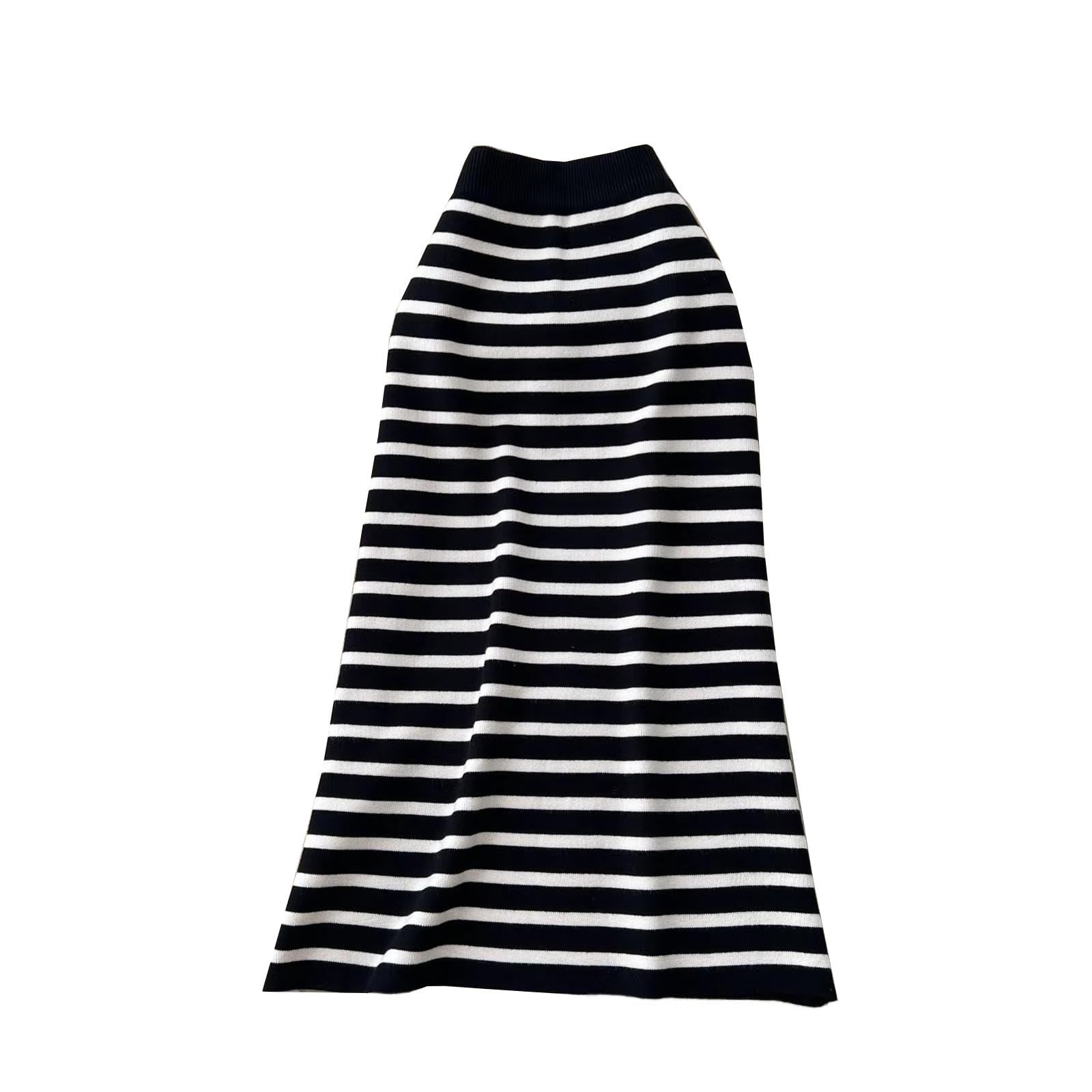 Gonna Midi da Donna a Trapezio in Maglia a Righe a Vita Alta