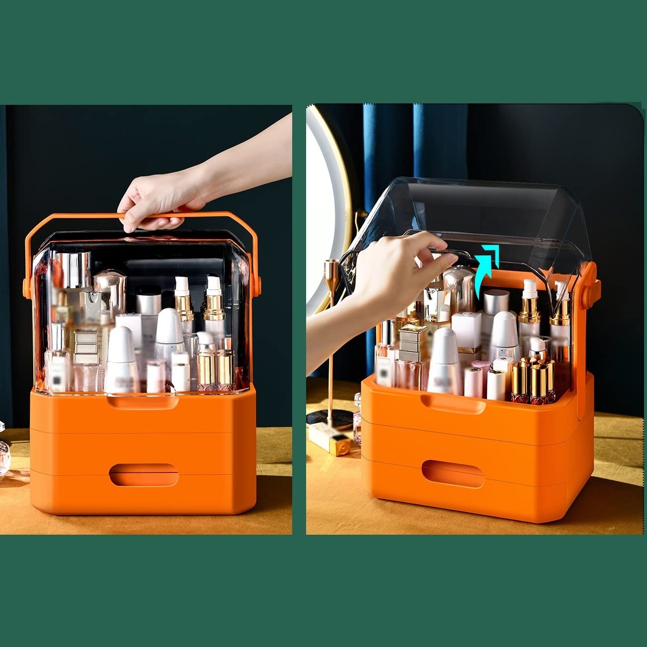 Scatola portaoggetti cosmetica per Organizer per Trucco con Coperchio Trasparente e Maniglia Portatile, Ideale per comò da Camera da Letto da appoggio del Bagno (Color : B)