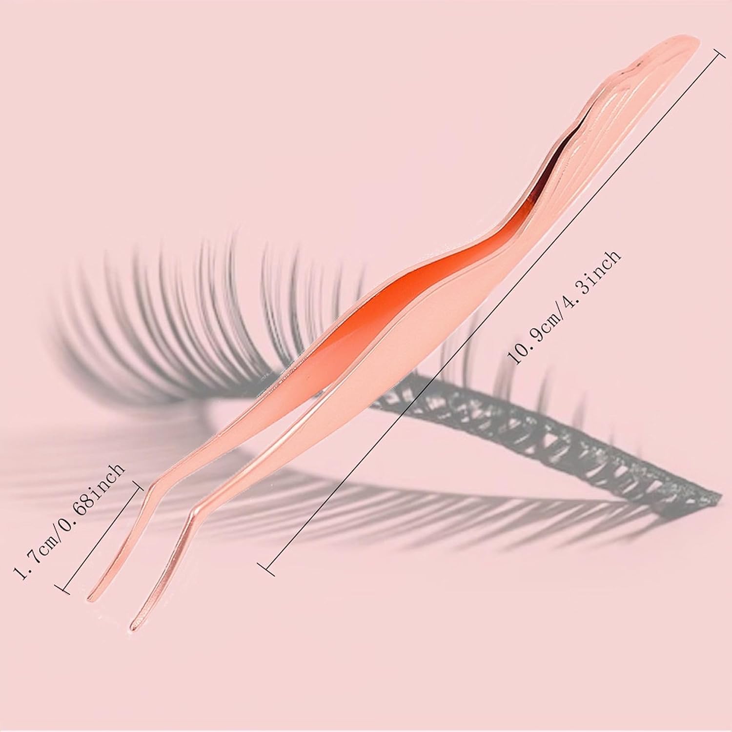 Eyelash Tweezers for Lash Extensions With Curved Tail Design Eyelash Applicator Tool Stainless Steel Lash Curler Ergonomic Easy Grip Handle Lash Tweezers Rose Gold