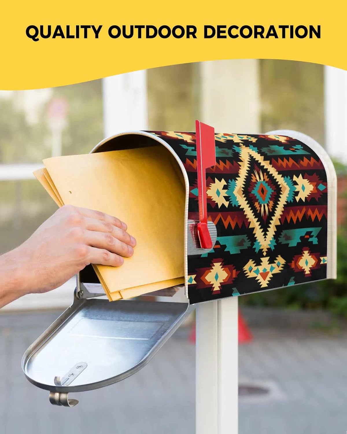 Southwest American Mailbox Covers Magnetic Standard Size,Retro Mexican Aztec GeometricTribal Decorative Post Letter Numbers Box Wrap Decoration Covers Large Accessories for Garden Yard Outdoor Décor