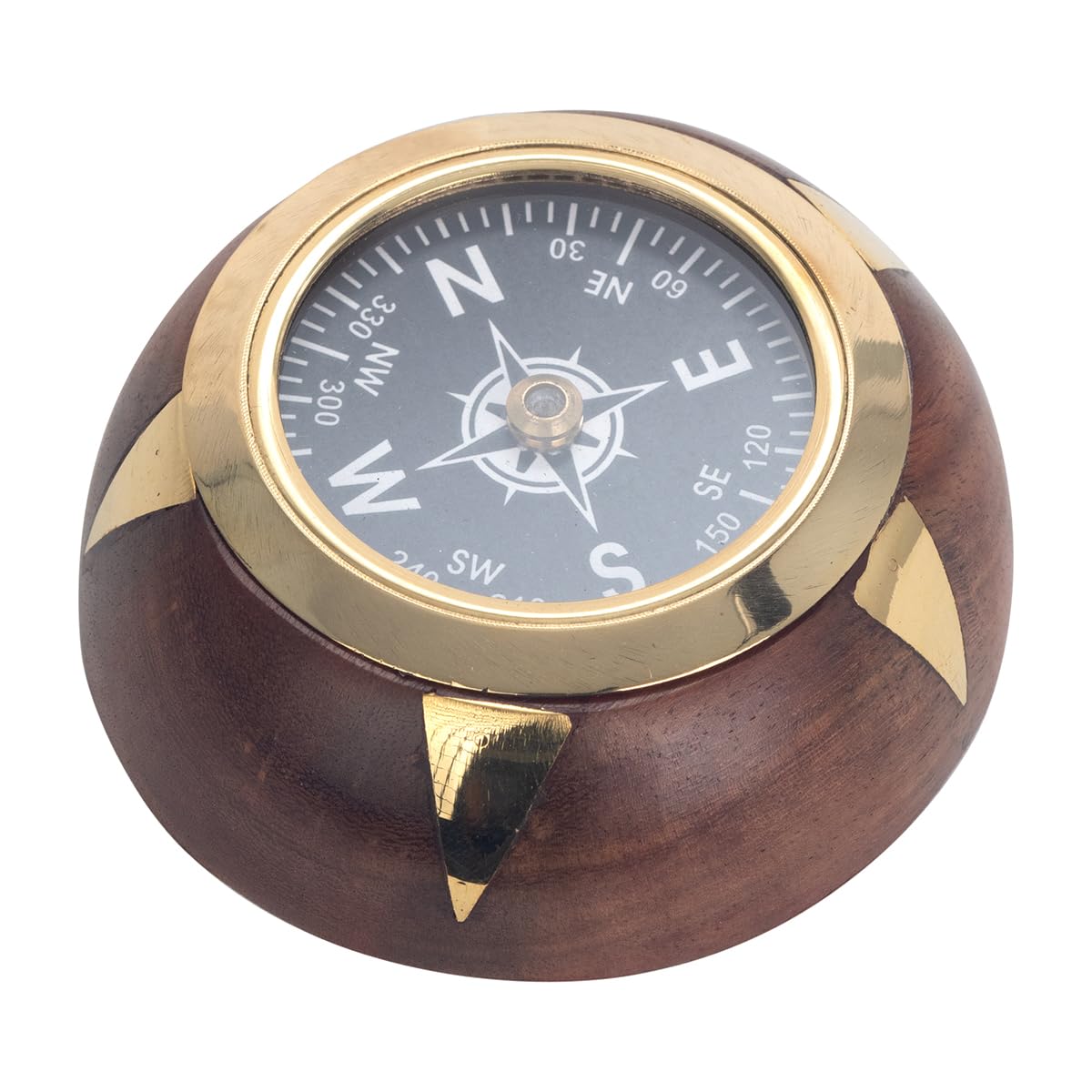 Brujula de sobremesa de Laton con Base de Madera, 8 cm