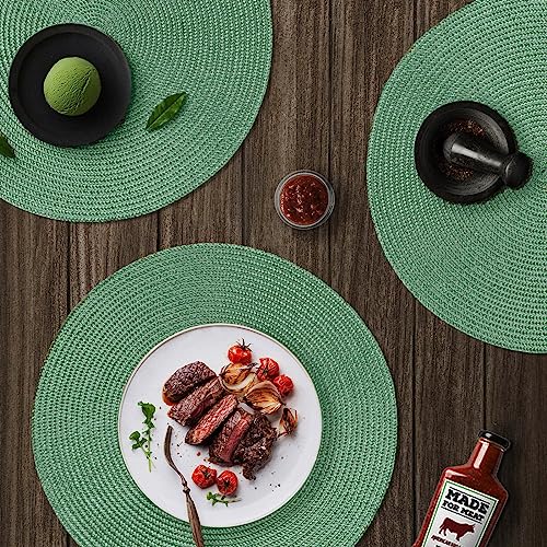 Funwheat Round Braided Placemats Set Of 6 Table Mats For Dining Tables Woven Washable Non-Slip Place Mats 15 Inch(Olive, 6Pcs) #TOP5