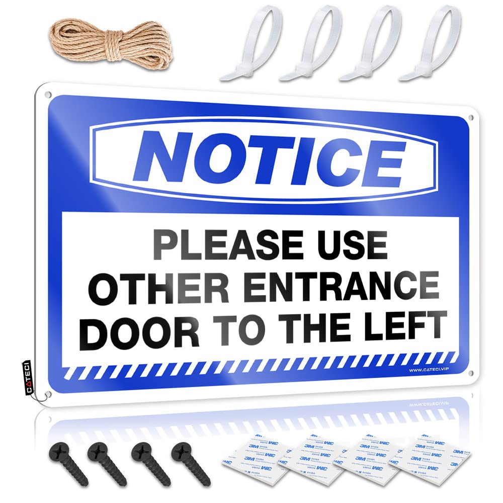 HELIOFORGE Funny Metal Signs Decor Notice Please Use Other Entrance Door To The Left Tin Sign Tin Signs Camping Rules Funny Signs Billiard(20X30CM)