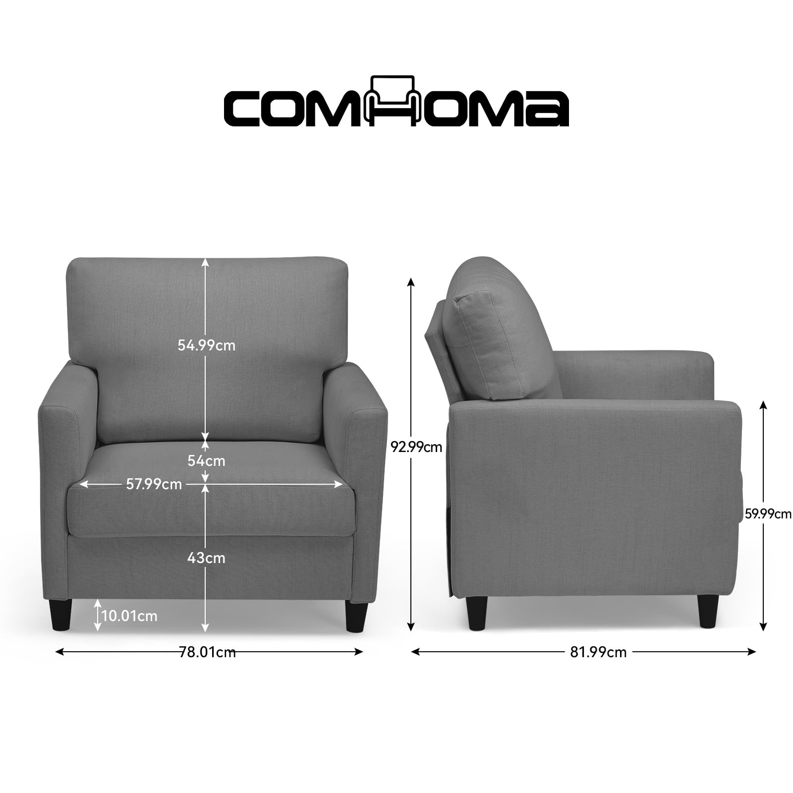 Fauteuil Rembourré Lin Rouge - Accoudoirs Et Dos Épais, Structure Bois, 150kg Charge, Pour Salon