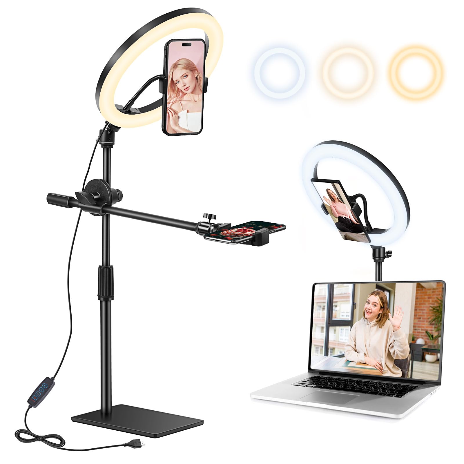 Luce ad anello LED da 10 pollici Saikkl con treppiede e supporto per telefono, luce ad anello a LED dimmerabile per registrazioni video di YouTube, selfie, trucco, Tik Tok, fotografia