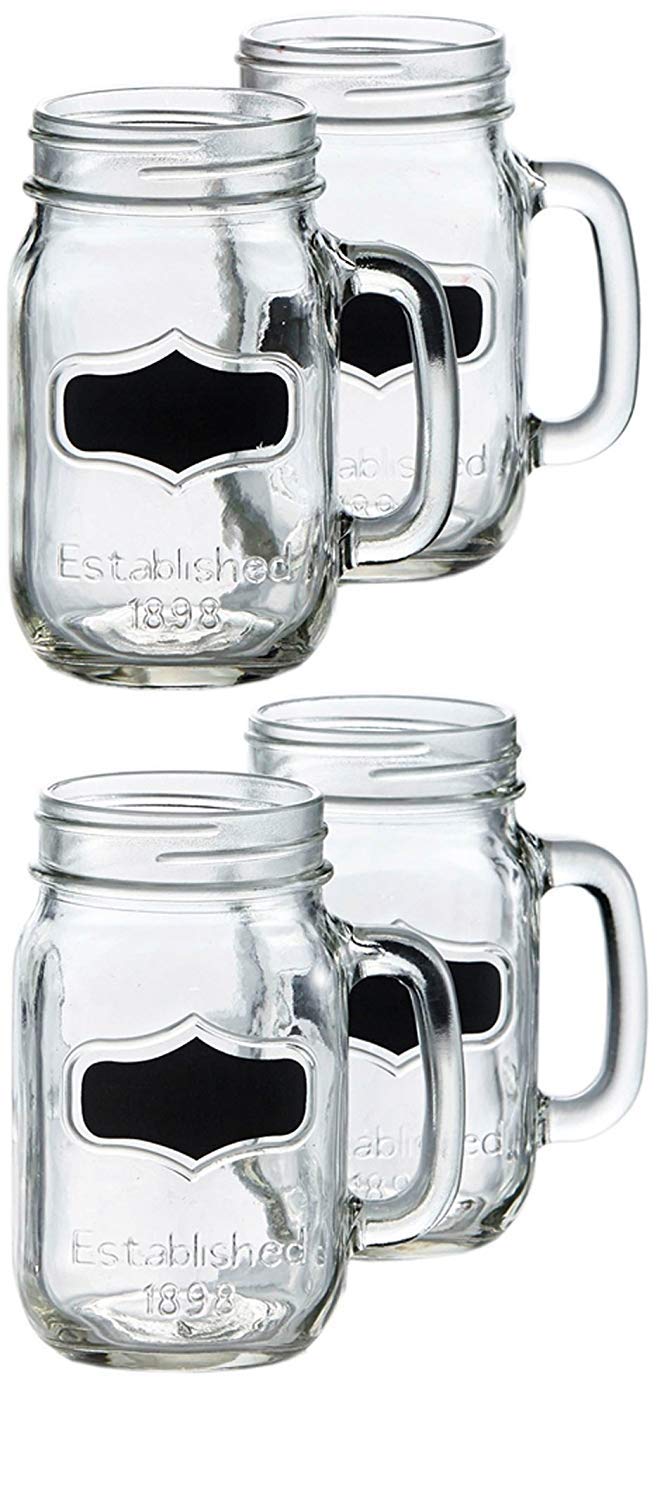 Amazon.com: Circleware Yorkshire Glass Mason Jar Mugs with Chalkboard and  Handle, Set of 4, Heavy Base Fun Entertainment Glassware Drinking Beverage Cups  for Water, Beer, Juice & Bar Decor, 17.5 oz, Clear :