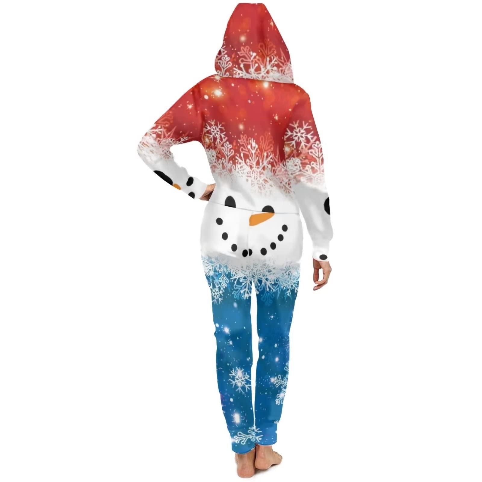 POLERO Pyjama une pièce bohème pour femme avec fermeture éclair et cordon de serrage à capuche avec poche Mandala Floral, bonhomme de neige, L