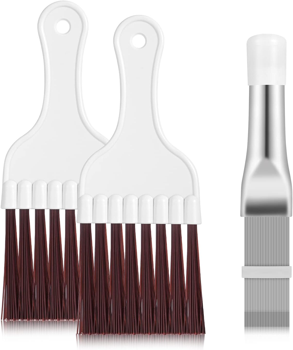 Pimoys 3 in 1 Set Air Conditioner Condenser Fin Comb, 1 Coil Cleaner Stainless Steel Fin Comb with 2 Evaporator Radiator Cleaning Whisk Brush