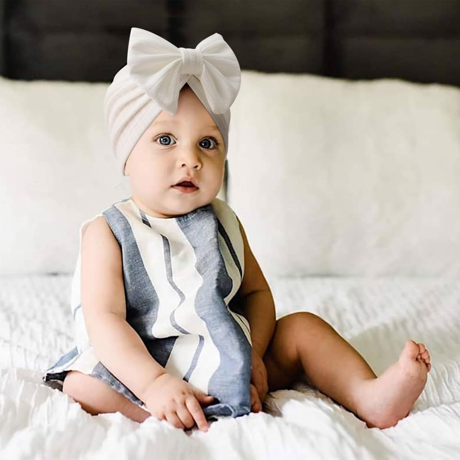 DRESHOW BQUBO 5 Pieces Newborn Baby Turban Hats Bow Baby Infant Beanie Breathable Toddler Cap for Baby Girls - Image 4