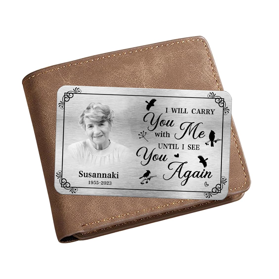 Smallduuck Personalized Photo Memorial Wallet Card Inserts Custom in Loving Memory Wallet Card I'll Carry You with Me Until I See You Again Cards Sympathy Wallets Cards Gift for Loss of Loved One,01