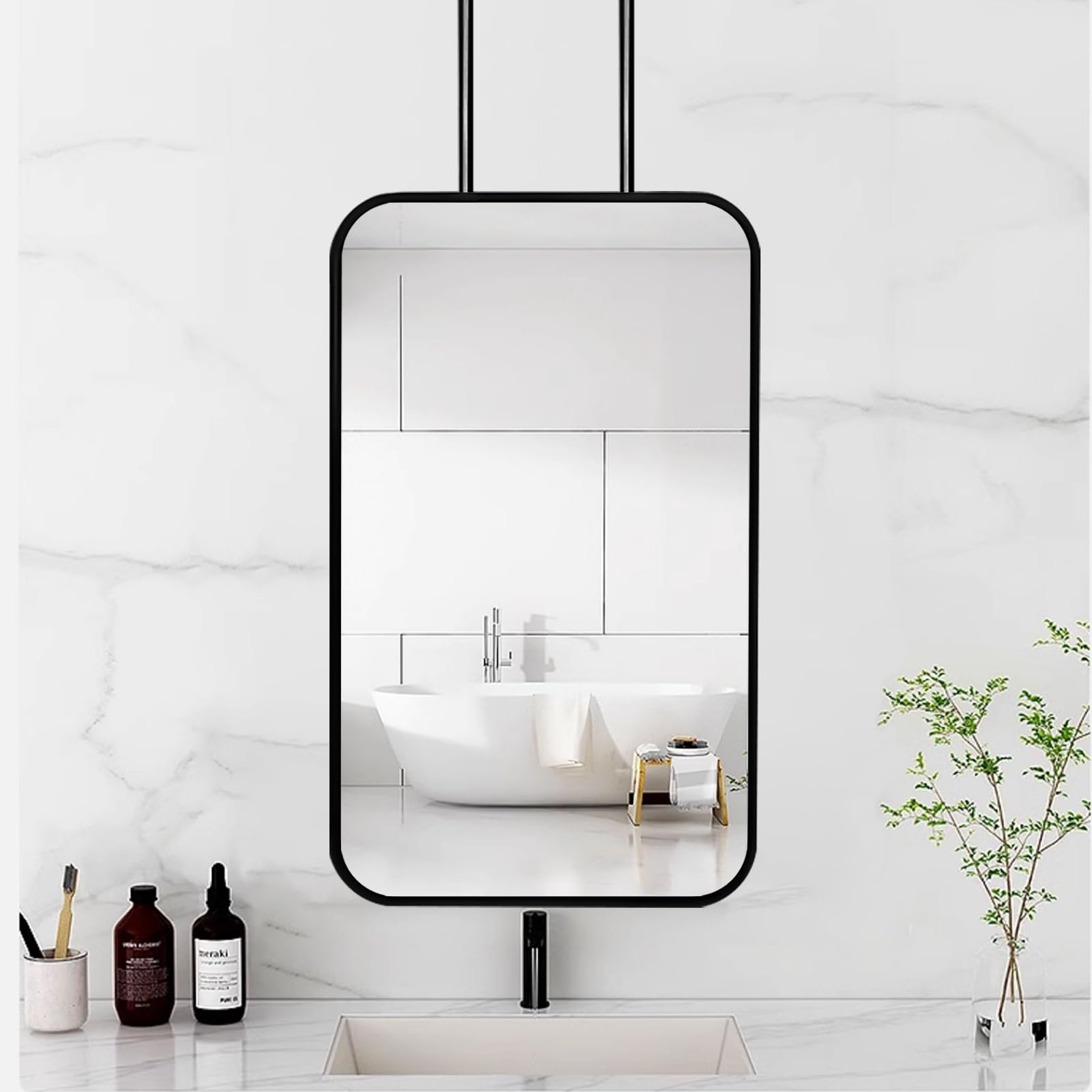 FGXHHS Black Large s, Ceiling Mounted Hanging Mirror with Customizable Metal Boom, Simple Decorative for Wall, Vanity Make-up Mirrors(50cmx70cm)