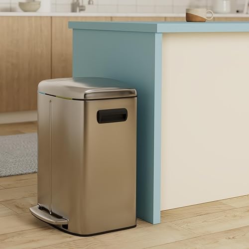 Miniatura 16 de Bote de basura de acero inoxidable de 16 galones / 60 L con tapa y doble barril, cubo de basura de alta capacidad para reciclaje clasificado