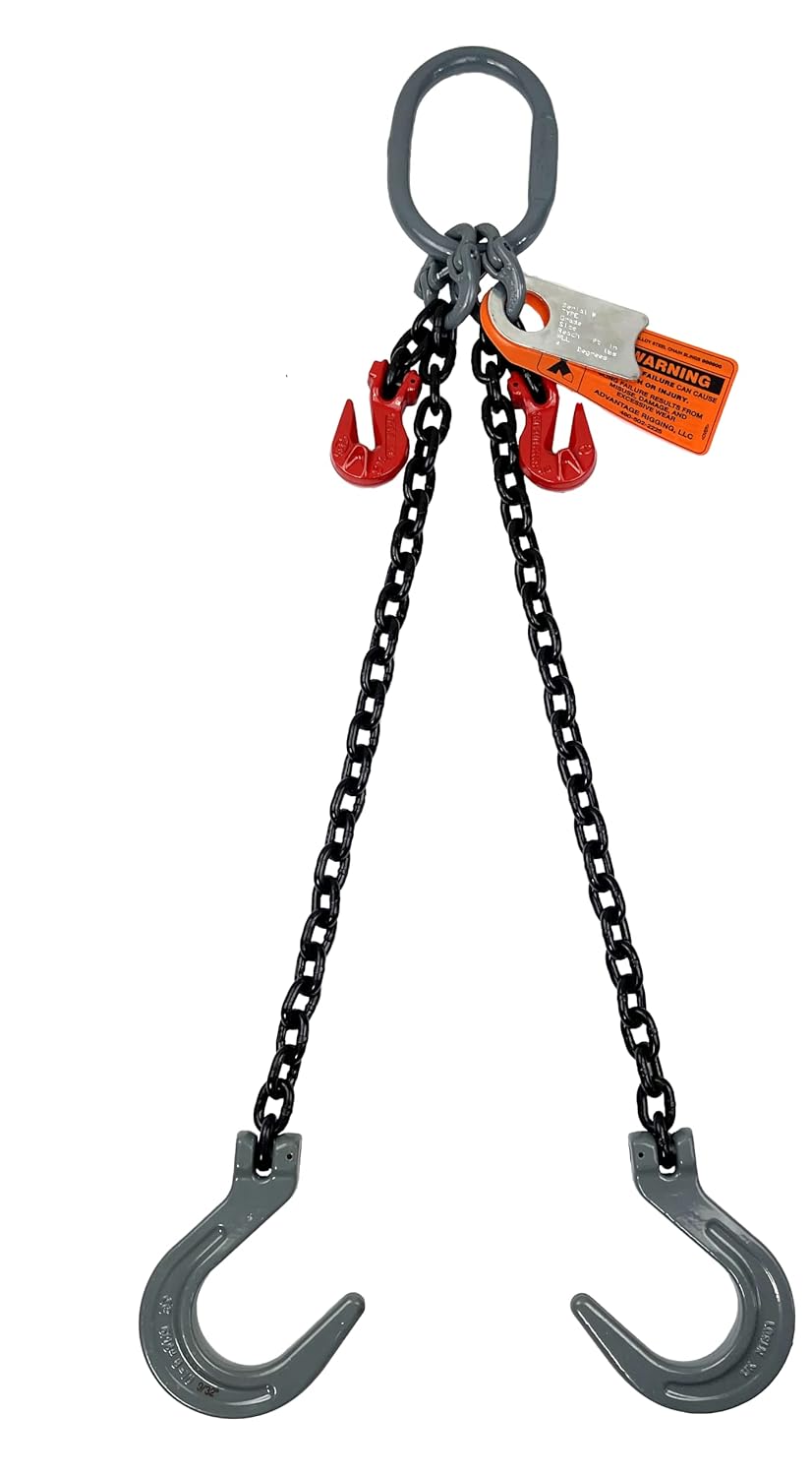 Advantage Rigging - Chain Sling - 5/16" x 5' Double Leg with Foundry Hook and Adjuster - Grade 80