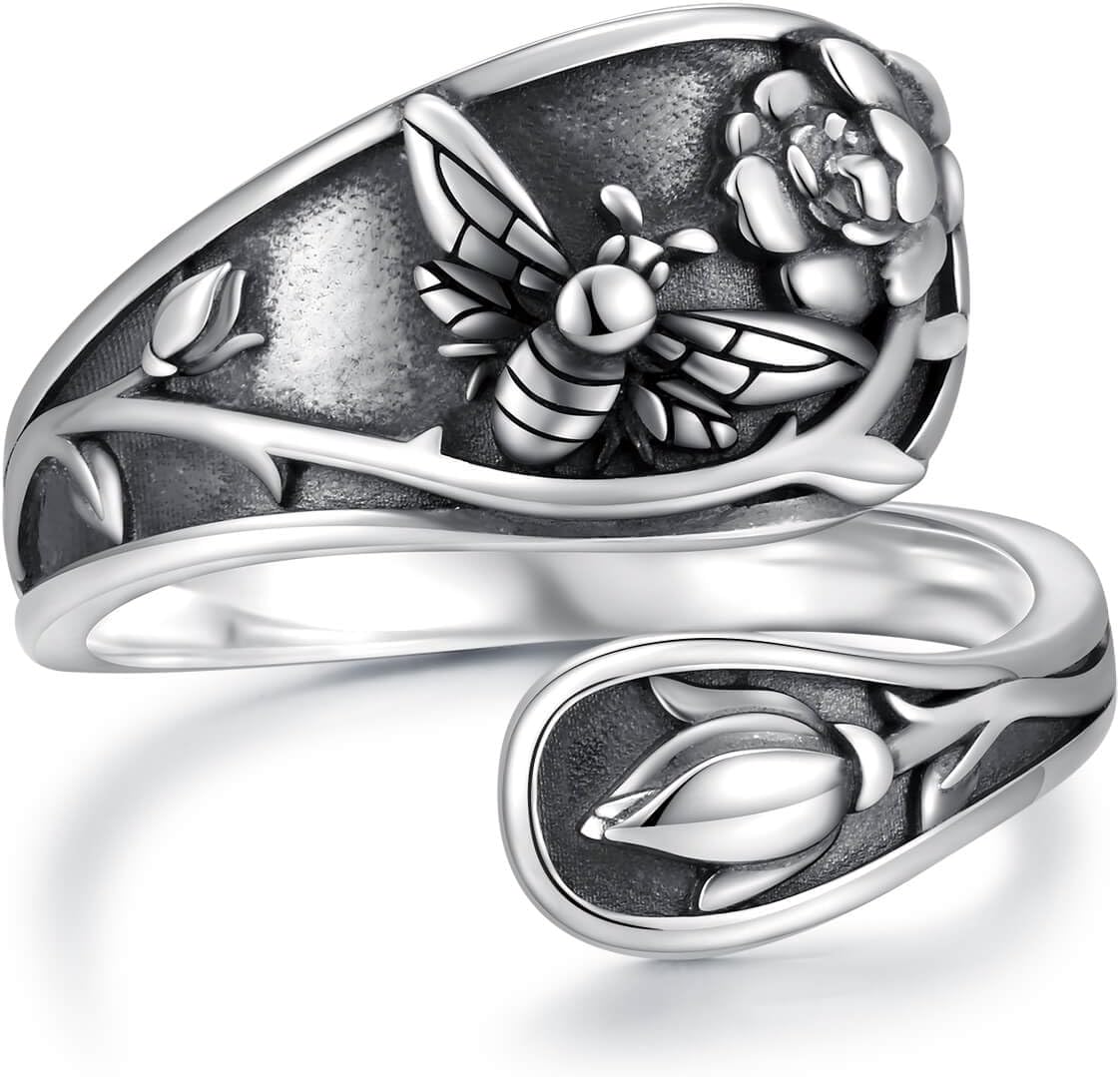 Spoon Ring for Women 925 Sterling Silver - Adjustable Vintage Antique Thumb Rings Nature-Inspired Jewelry Gift for Her