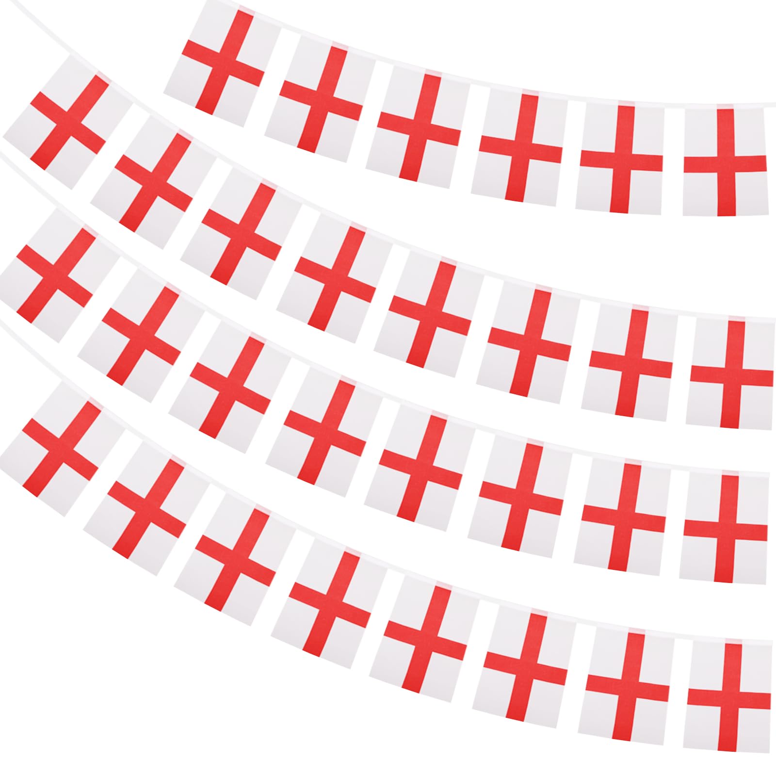 England Flag Bunting, 10M St George's Cross Flags, 30pcs 14x21cm Polyster Flag of St George for Football Party Decor