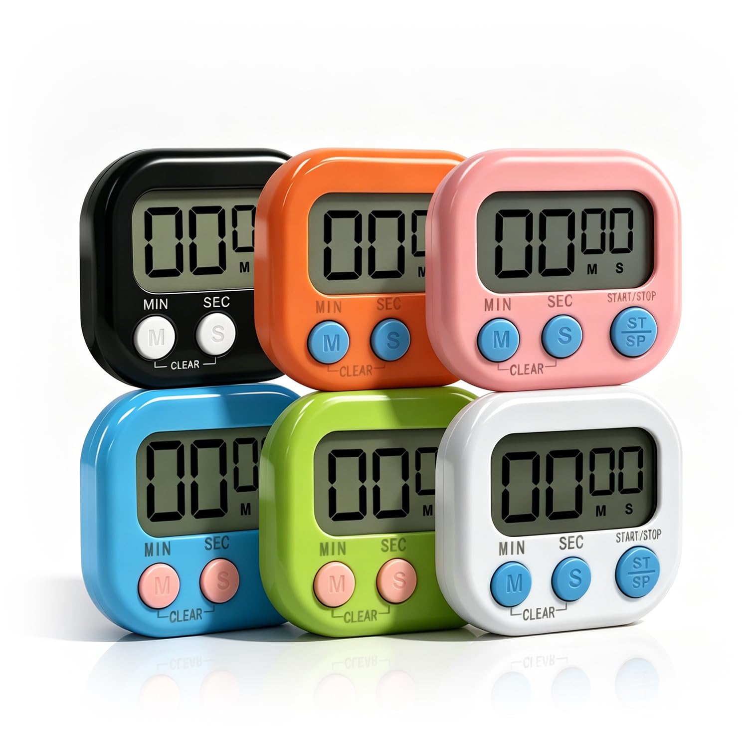 6 Pcs Magnetic Digital Kitchen Timer, Big Digits Loud Alarm with Strong Magnetic Back,Multifunctional Count Up & Count Down Timer for Cooking Baking,Classroom Homework,Teachers Gift,Without battery