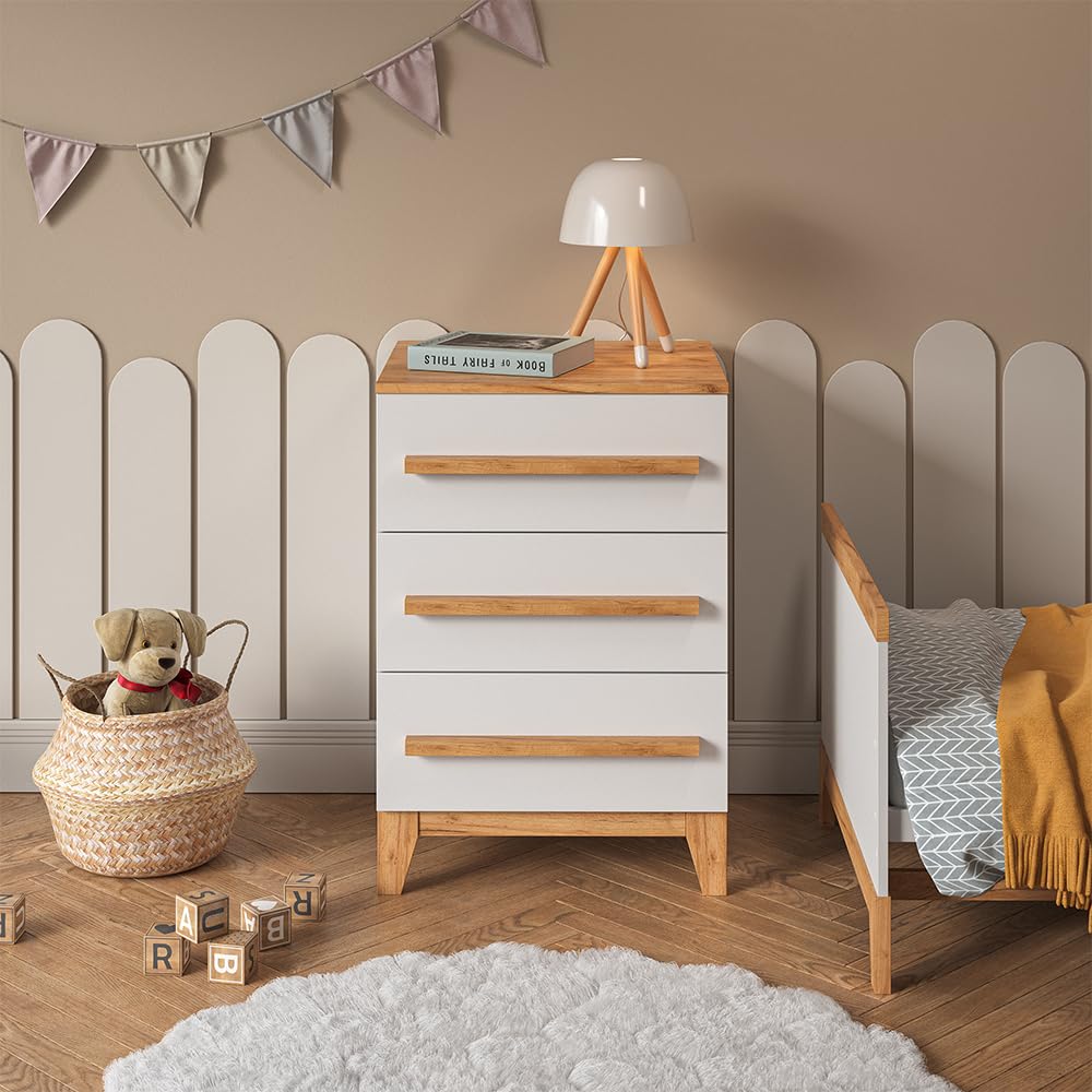 VitaliSpa Commode avec tiroirs Malia, Blanc/Artisan, 60x88cm avec 3 tiroirs, Compatible avec d'autres Meubles de la série Malia