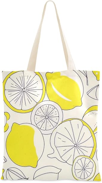 Sketch Lemon Yellow Summer Canvas Tote Bags For Women with handles Tote Bag Small Cloth Bags for Coworker Bolsa de lona