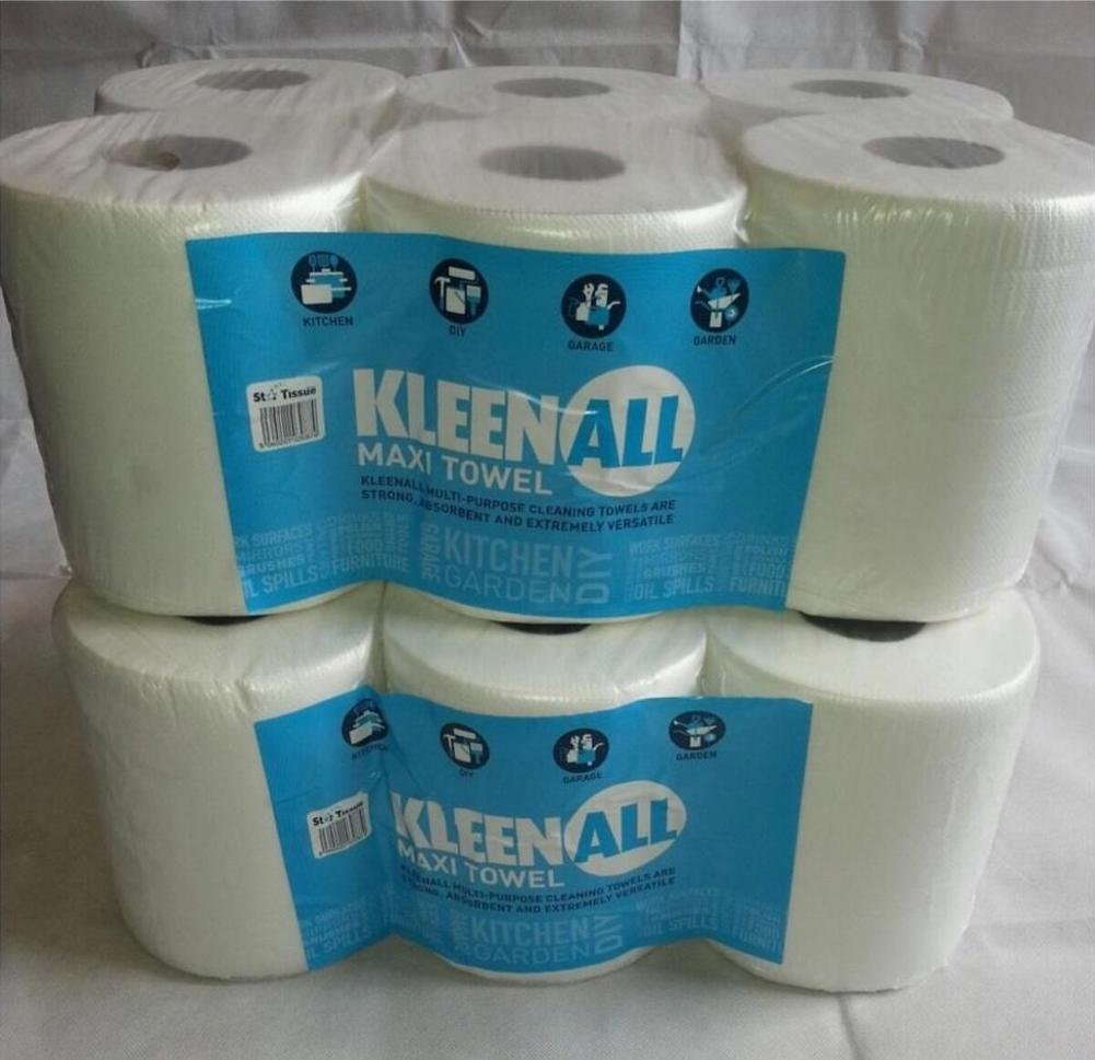 12 rolls(2 PACKS) xWHITE KLEENALL Centrefeed Embossed 2ply Wiper Paper Towel 40M