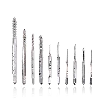 Micro Drill Bit Tap Set, 10pcs Mini Metric Thread Tap Set M1 M1.2 M1.4 M1.6 M1.7 M1.8 M2 M2.5 M3 M3.5 Small Machine Hand Threading Tapping Tool