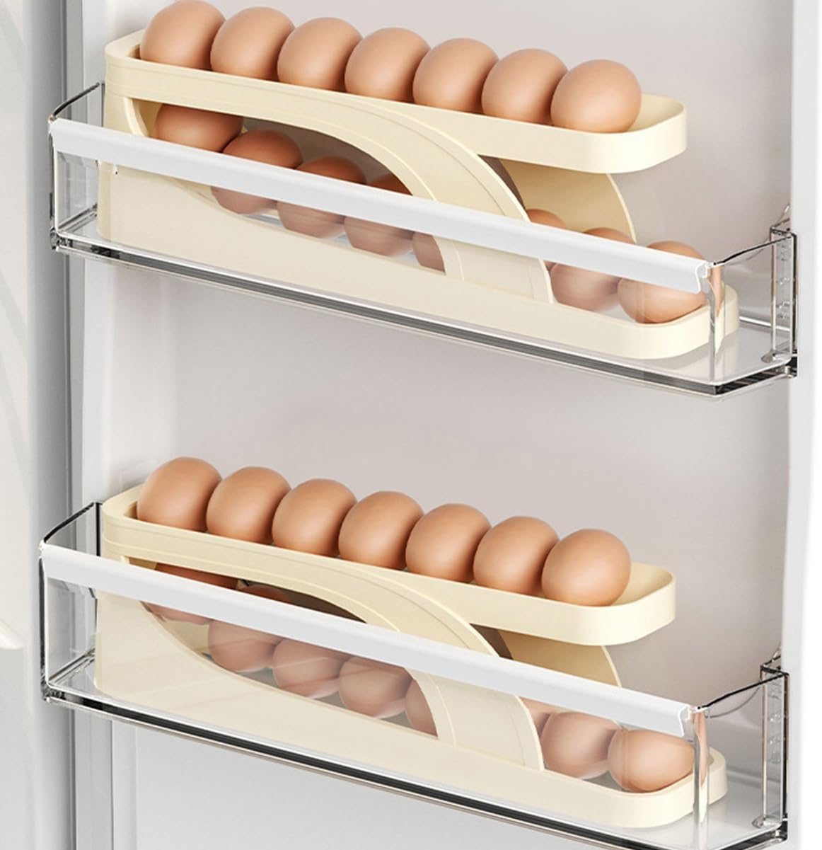 Automatic Scrolling Egg Rack, Space-Saving Rolling Eggs Dispenser and Organizer for Refrigerator Storage, Home Egg Holder for Countertop, Eggs Container for Fridge Easy Access(2PCS)