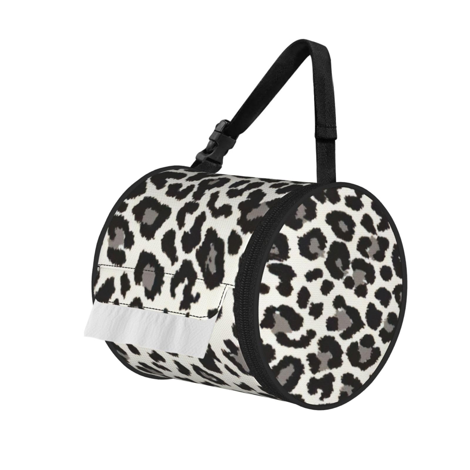 Black Leopard Print Printed Roll Paper Carrier Bag, Foldable Oxford Cloth Tissue Case for Camping Hiking Backpack