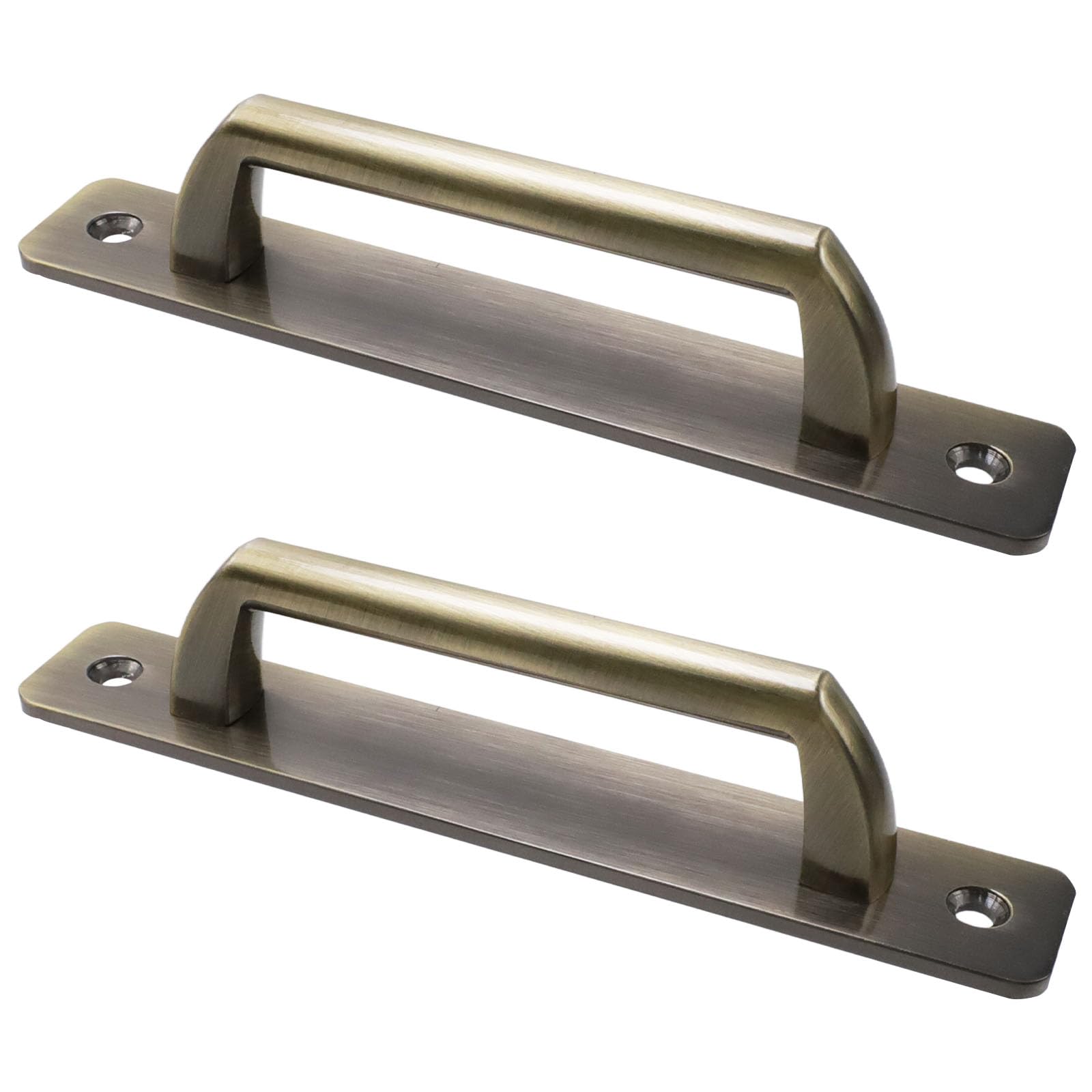 2 PCS Sliding Barn Door Handle With Plate - Bronze Aluminium Alloy Pull Handles for Closet, Glass, Gate, Cabinet, Drawer - Screws Included