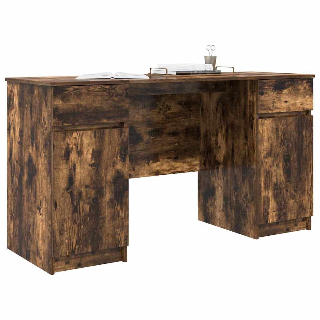 Scrivania affumicatura 140 x 49 x 76 cm, materiale in legno, moderna scrivania con cassetto, scaffali, porte, ideale per casa, ufficio, gioco