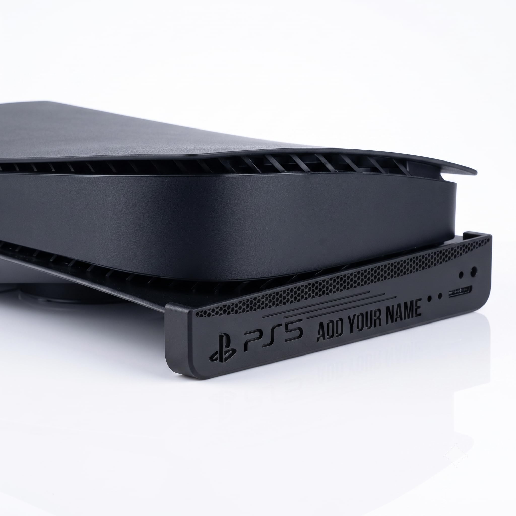 Laser-Engraved Hollow Edition Stand for PS5 Fat Console | Custom Stencil Cut Horizontal Base Shield Holder (Disc & Digital) - Matte Black-image-35