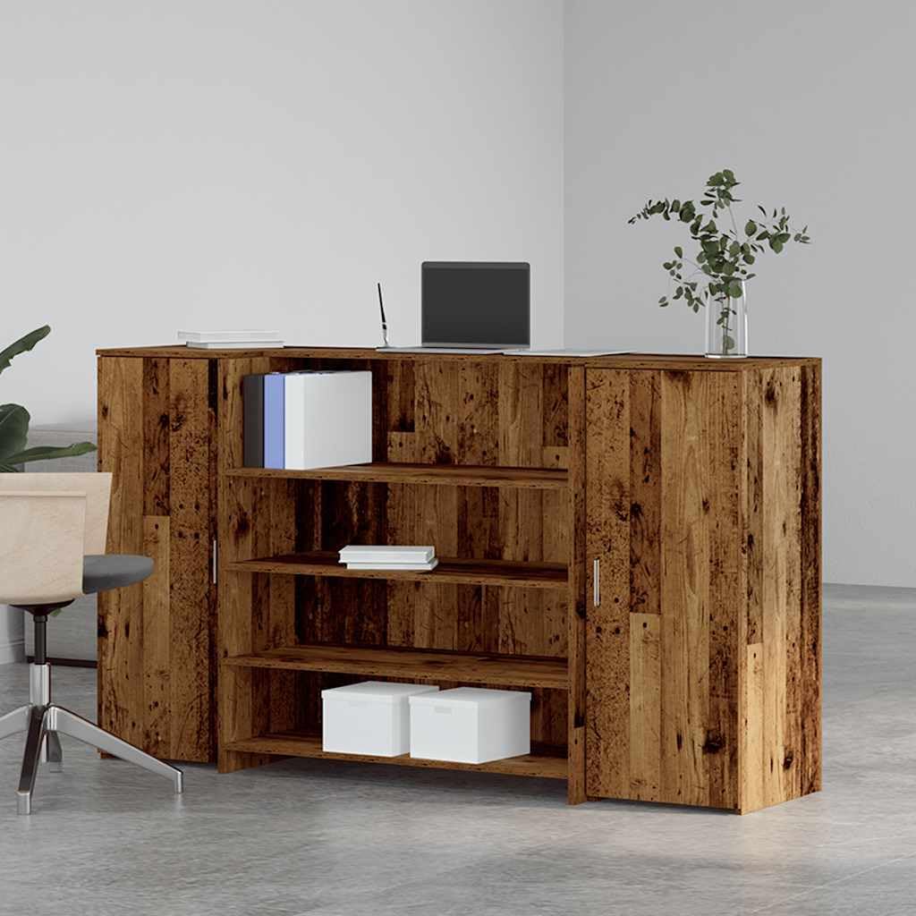 Bancone per ricevimento, effetto legno anticato, 3 pezzi, 180 x 50 x 103,5 cm | Banco di consulenza modulare con molto spazio per ufficio, studio di bellezza, hall hotel e studi medici.