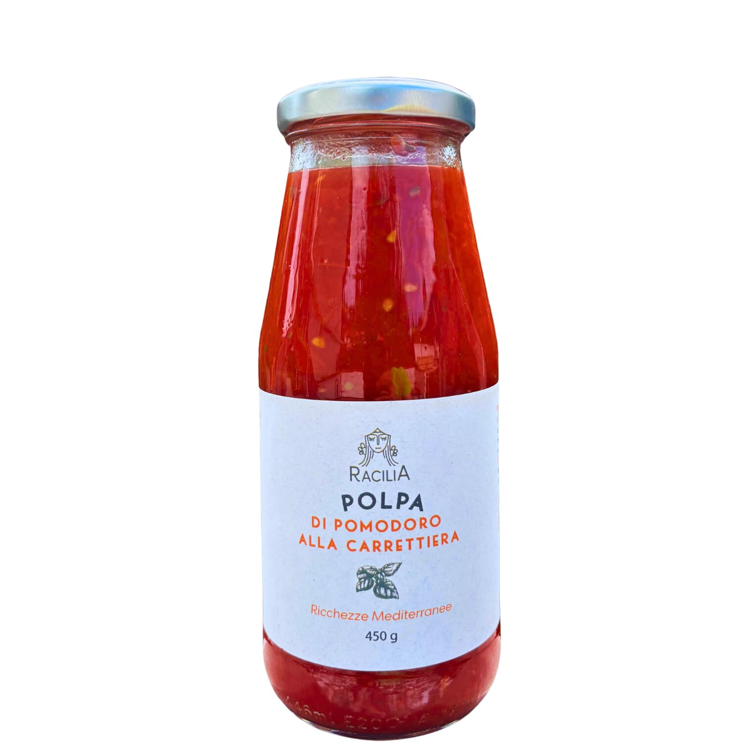 RACILIA 6x450gr Polpa di Pomodoro alla Carrettiera con Siciliano Siccagno, Basilico, Aglio, Zucchero da Barbabietola Italiana - Vegano, Senza Ogm | Pomodori Tradizione Siciliana